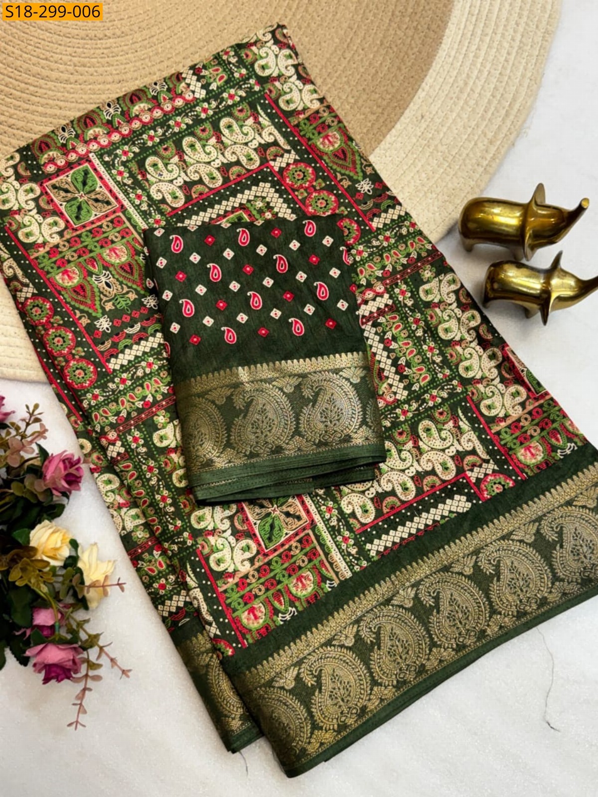 Green Fancy Dola Silk Saree