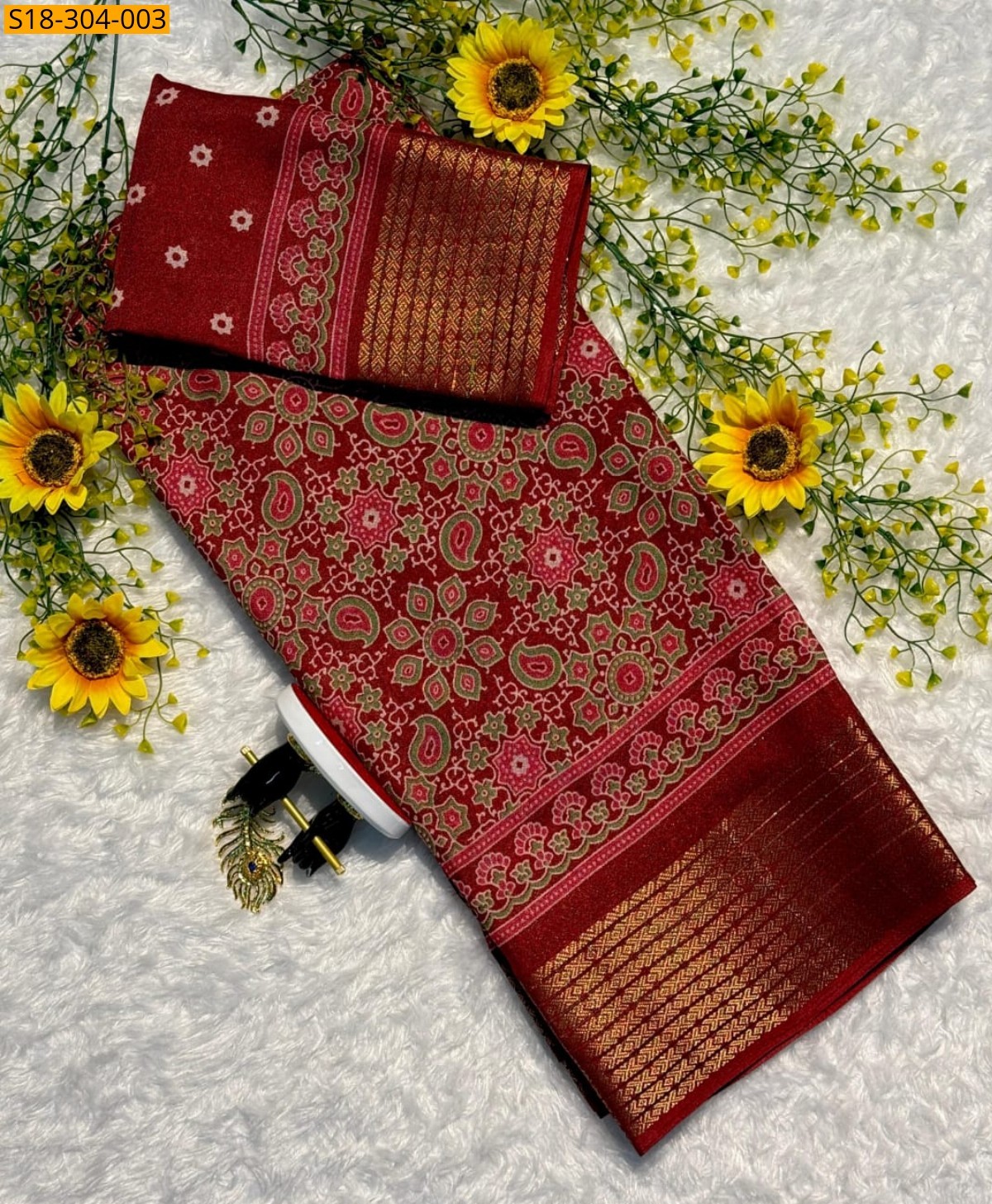 Red Fancy marshmellow silk sarees