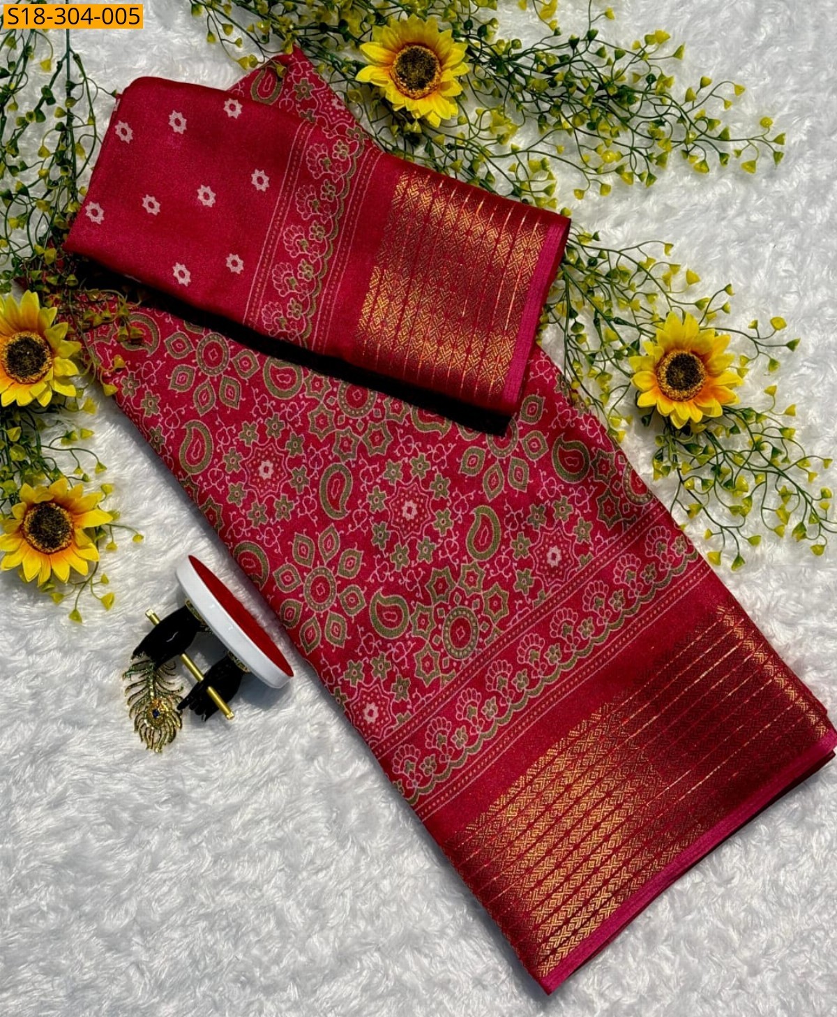 Red Fancy marshmellow silk sarees