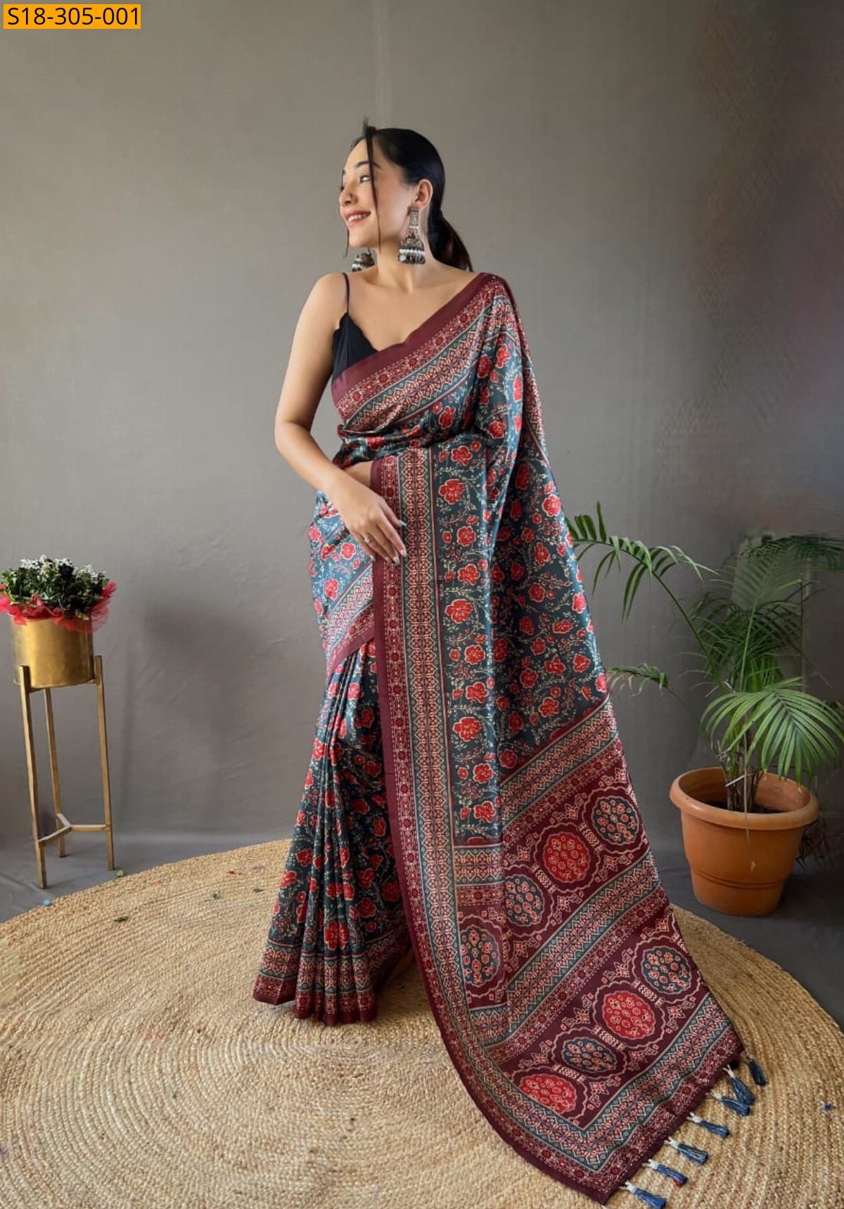 Gray Fancy semi silk digital printed sarees