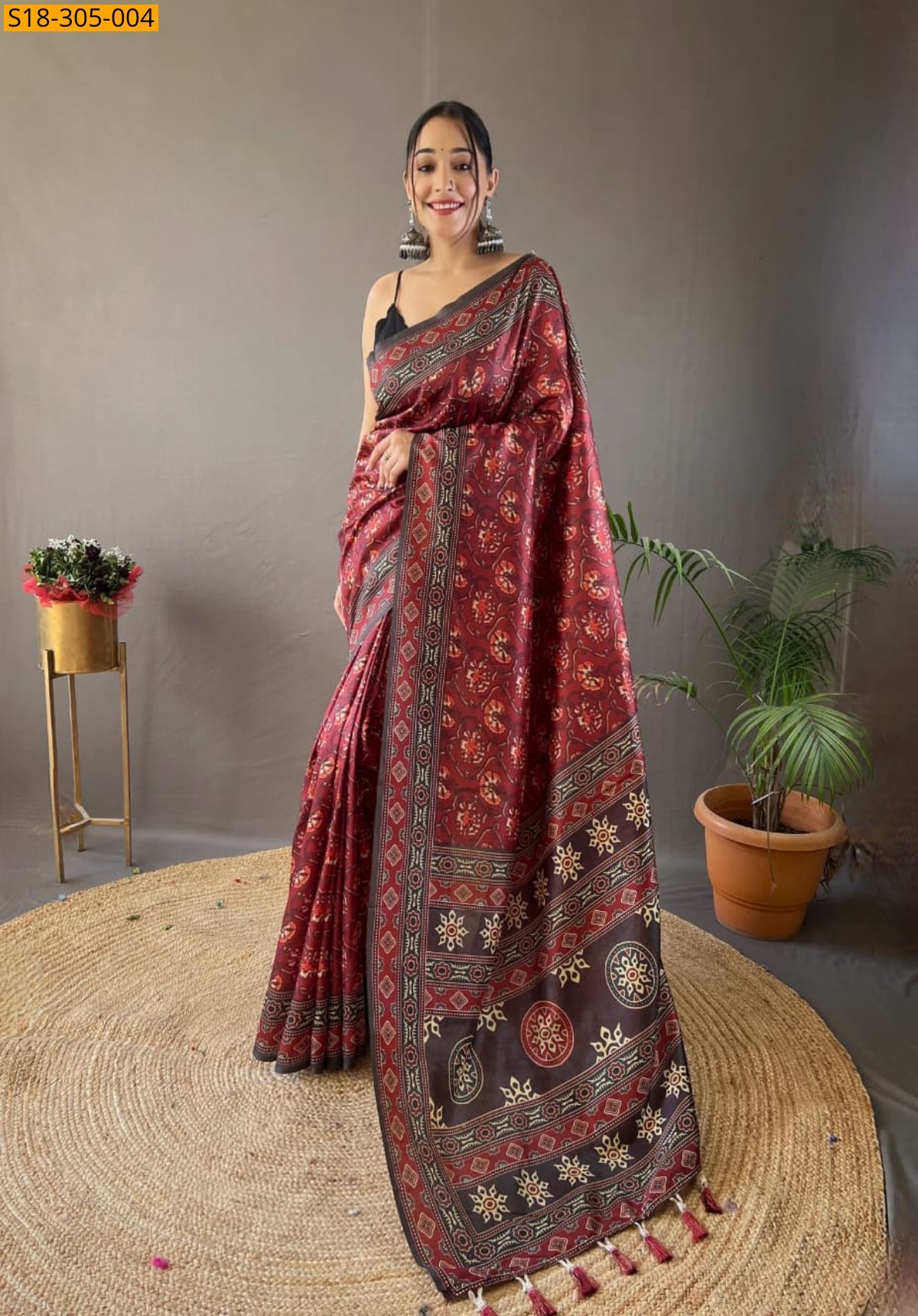 Maroon Fancy semi silk digital printed sarees