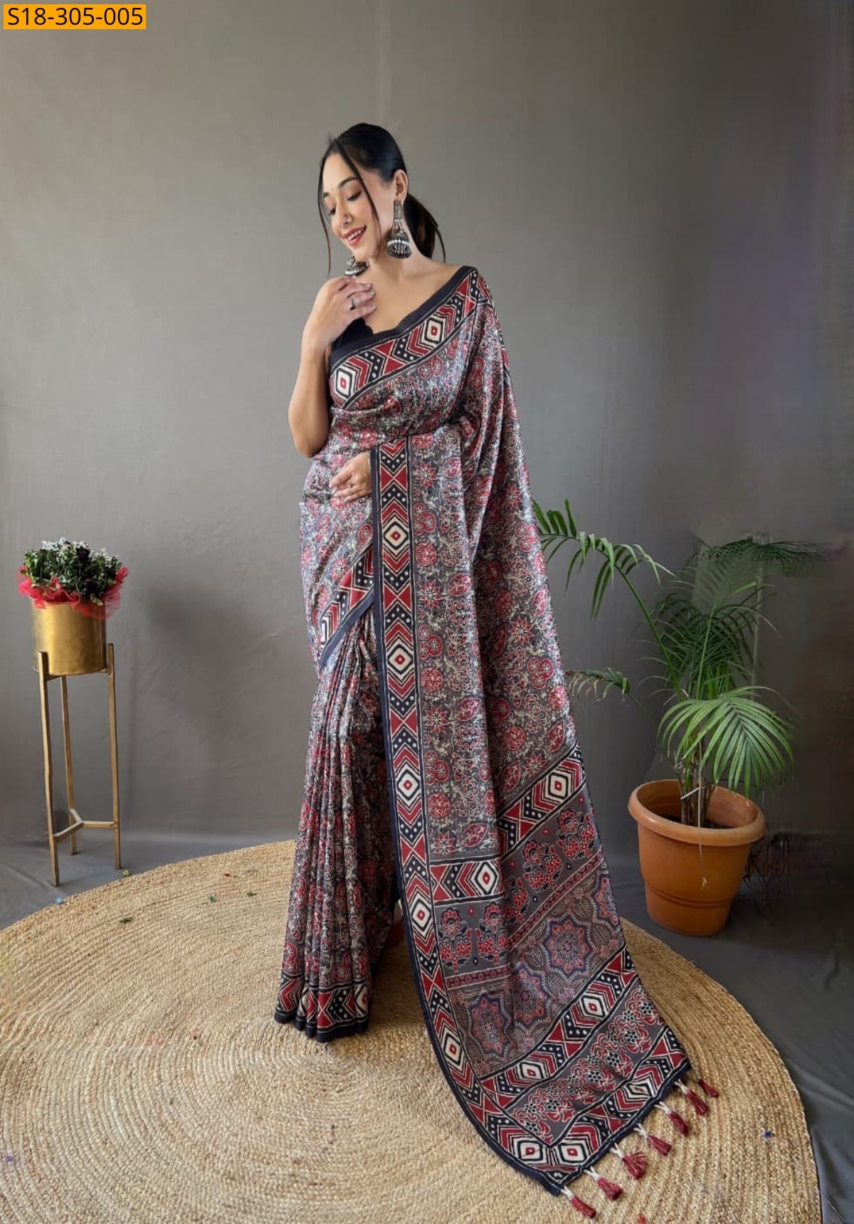 Gray Fancy semi silk digital printed sarees
