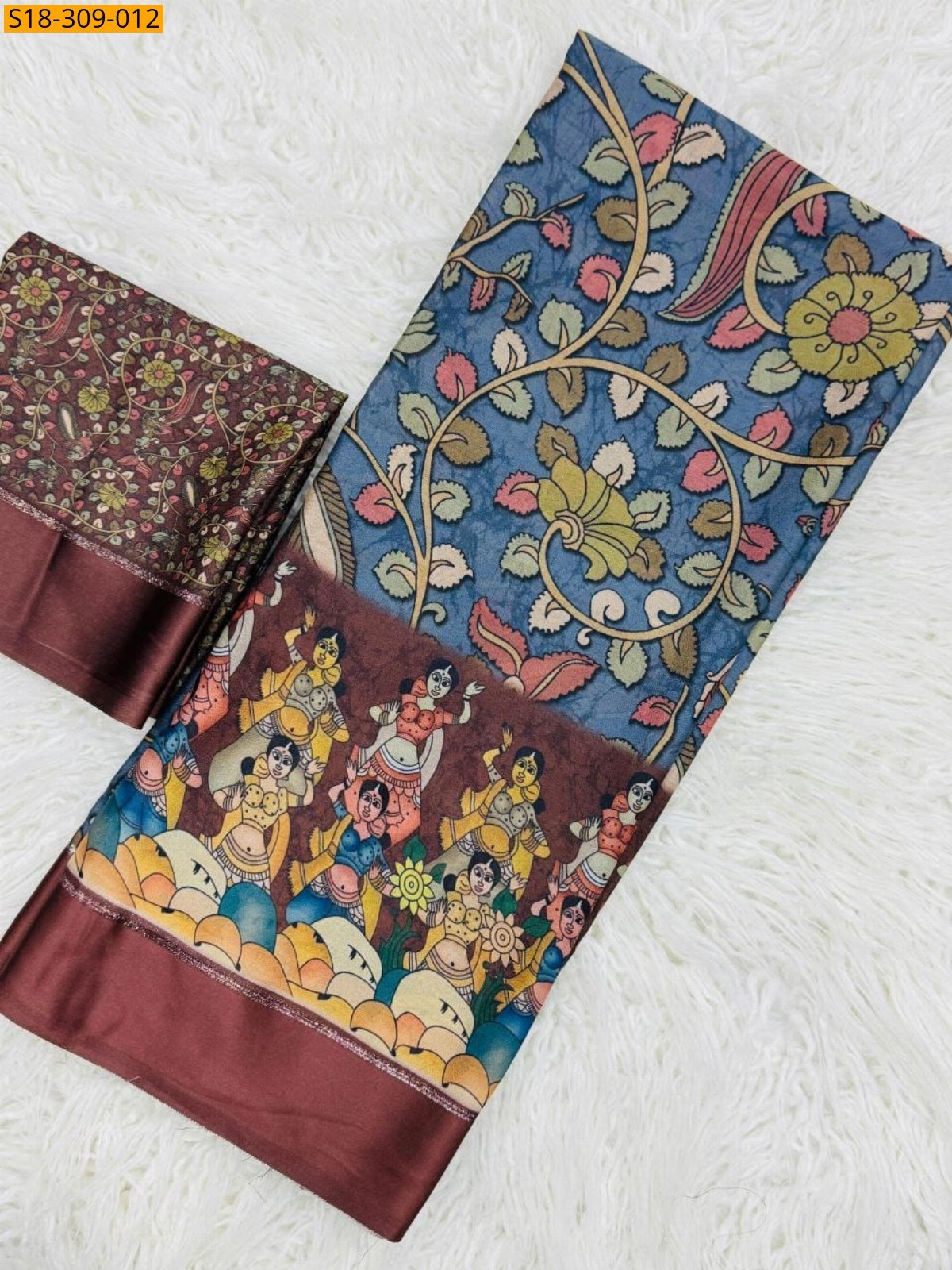 Blue Fancy Moss Satin Soft Silk Saree