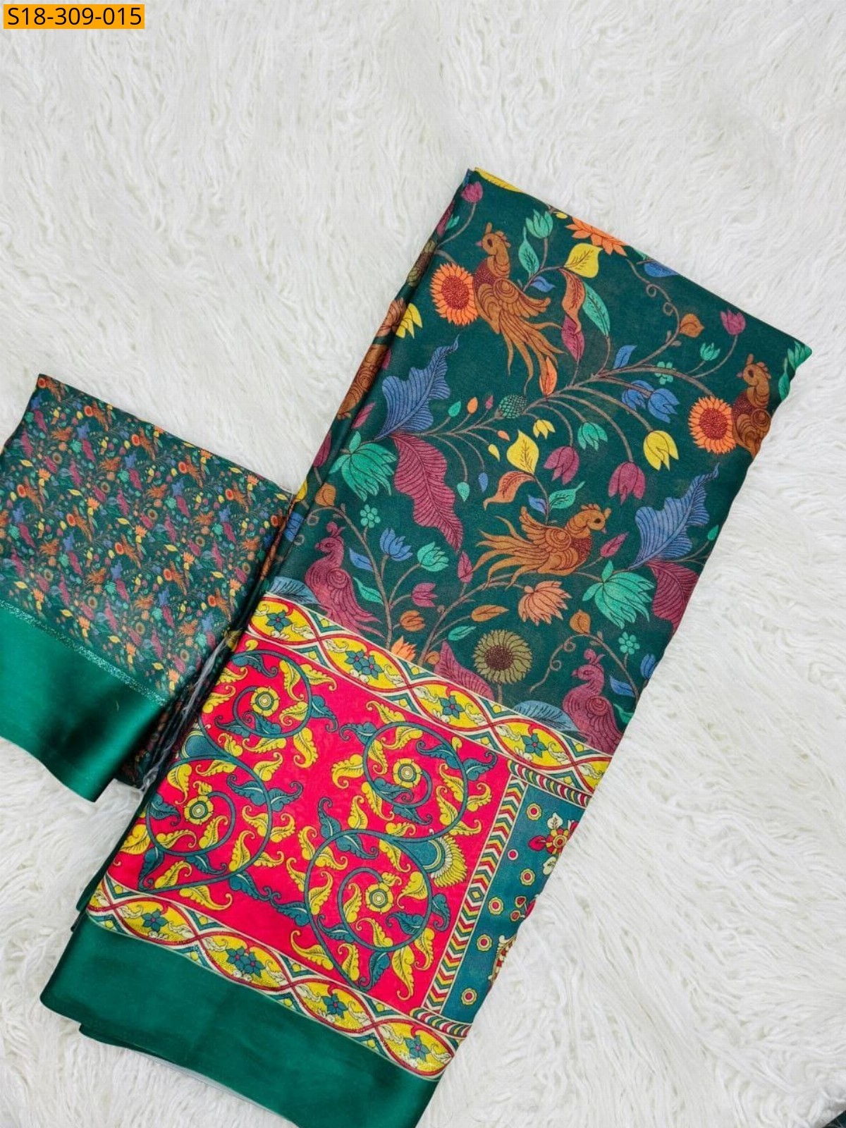 Green Fancy Moss Satin Soft Silk Saree