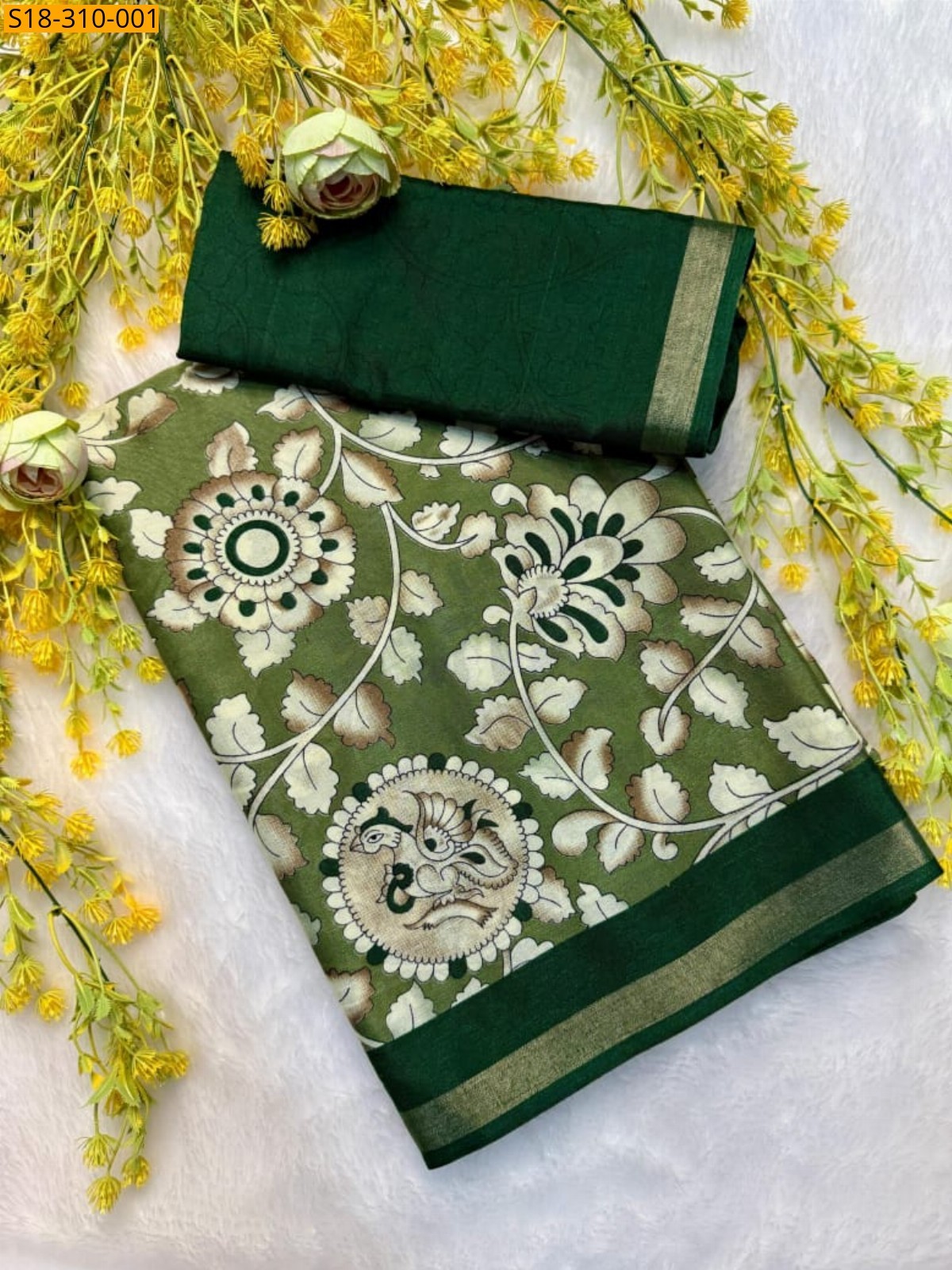 Green Fancy mulmul sarees