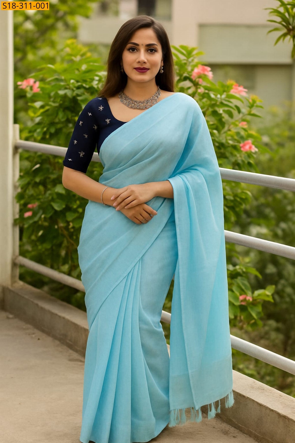Blue Fancy linen sarees