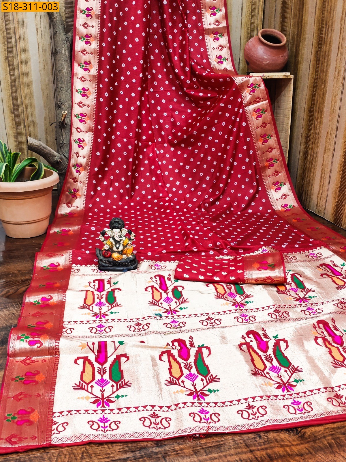 Brick red Fancy Dola Soft Silk Bandhej Sarees