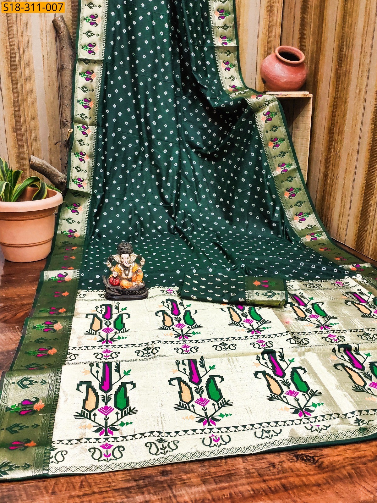 Green Fancy Dola Soft Silk Bandhej Sarees