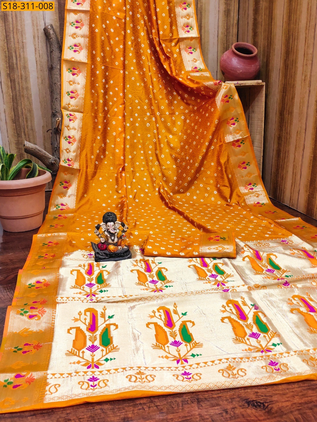 Orange Fancy Dola Soft Silk Bandhej Sarees