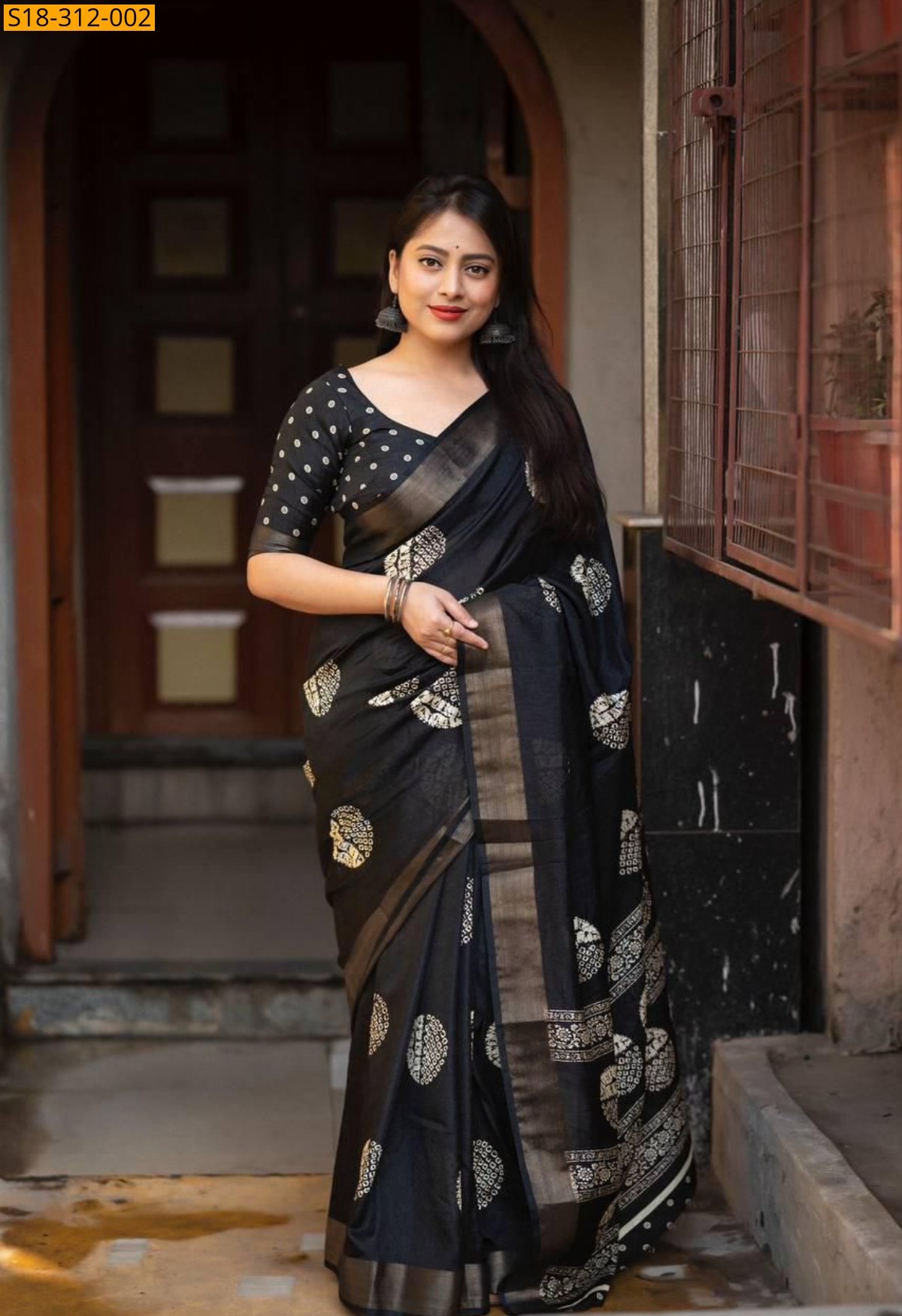 Black Fancy cotton crape sarees