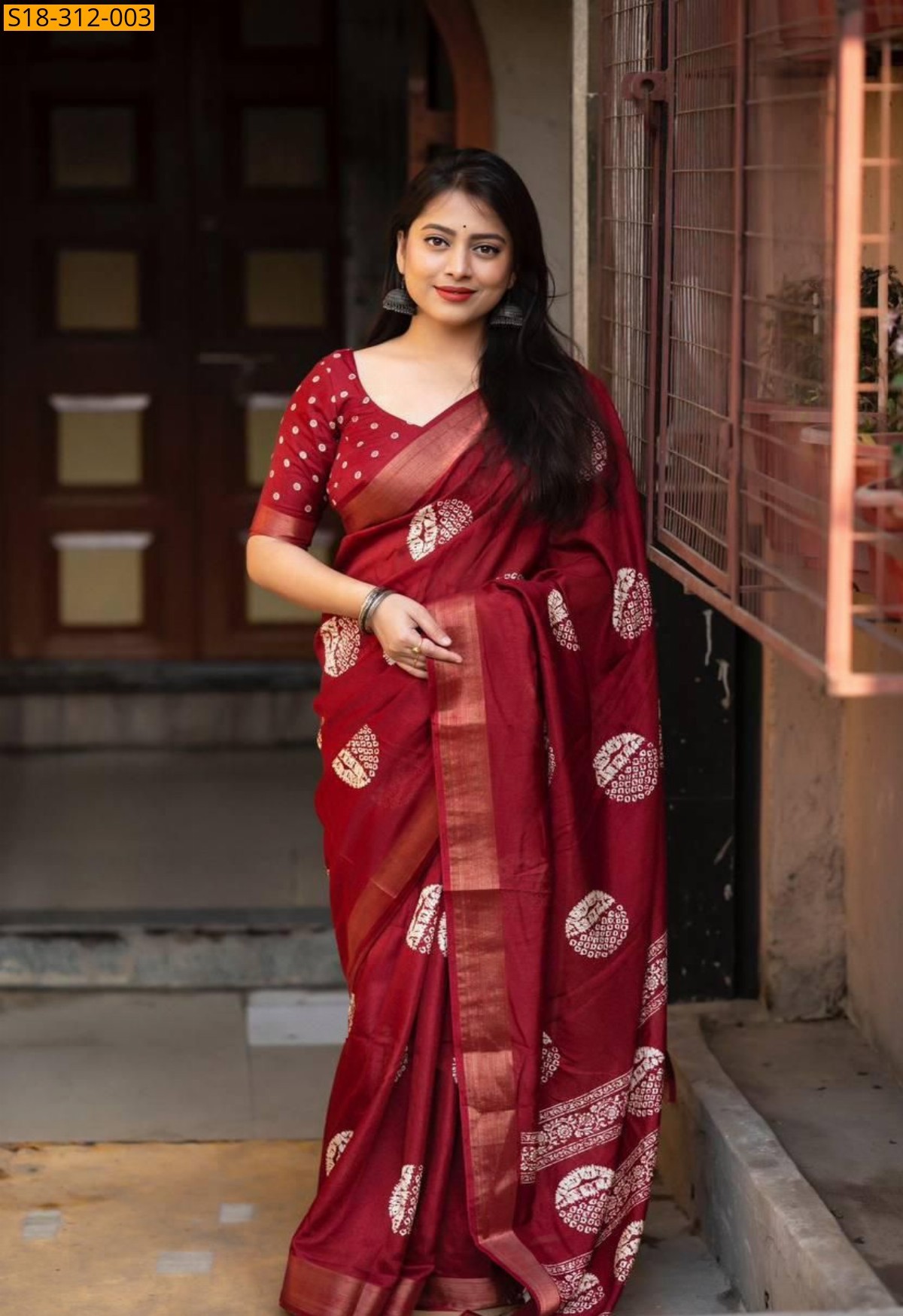 Maroon Fancy cotton crape sarees