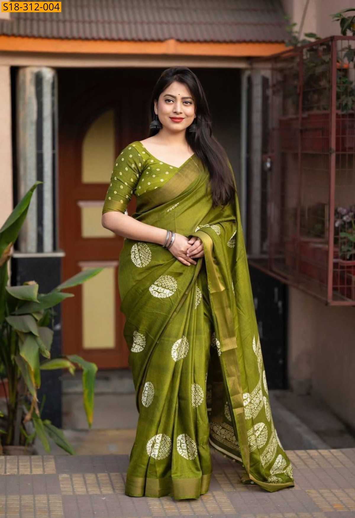Green Fancy cotton crape sarees