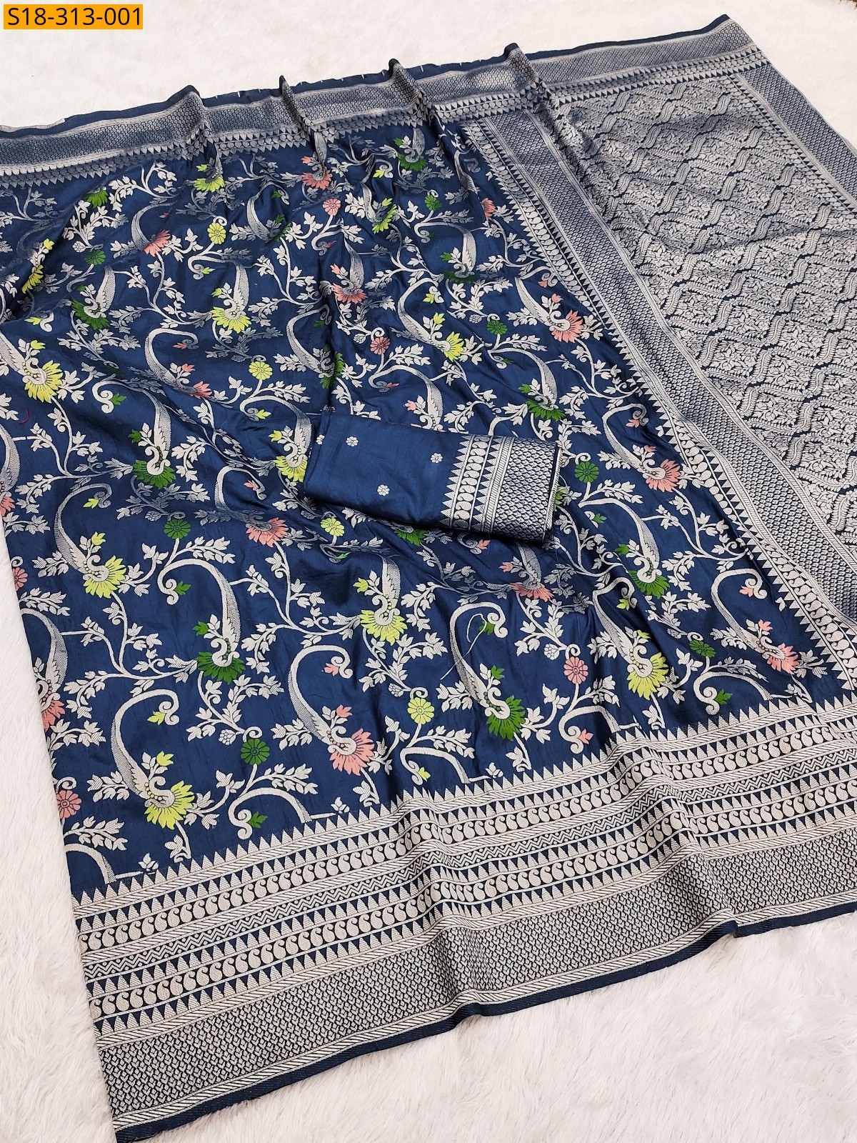 Navy blue Fancy khadi pashmina silk sarees 