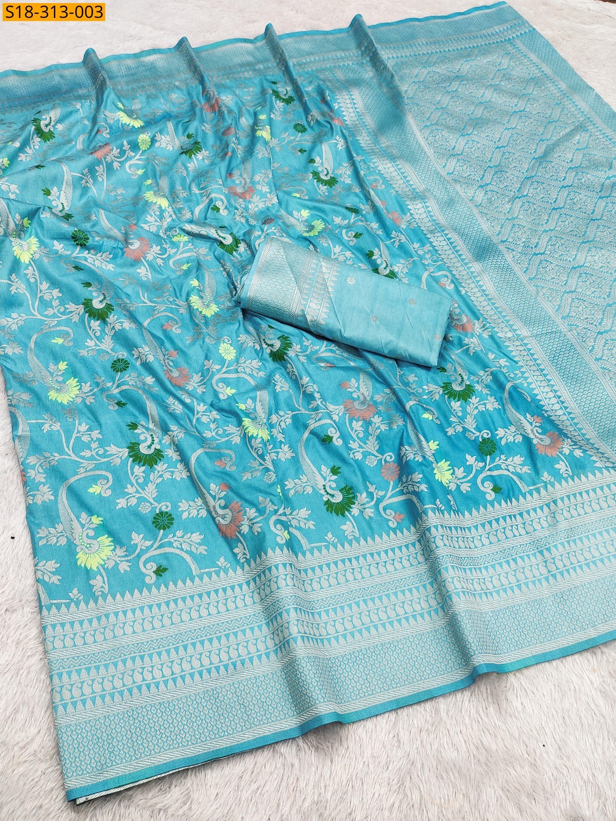 Blue Fancy khadi pashmina silk sarees 