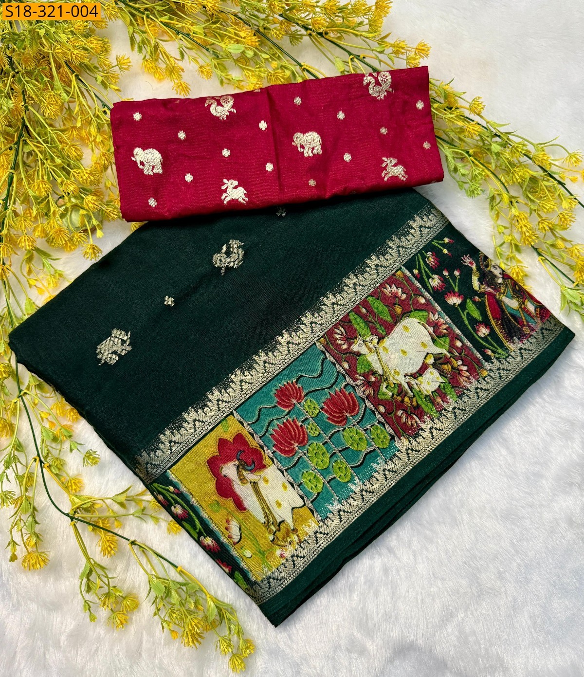 Dark Green Mangalagiri silk saree