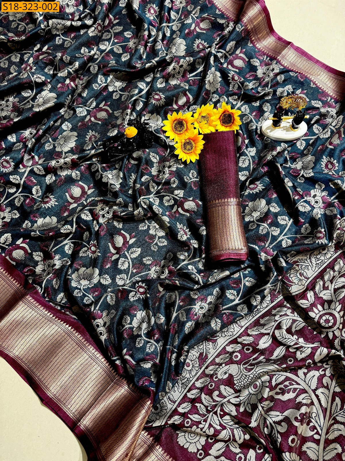 Dark Gray Fancy mangalagiri dola silk saree