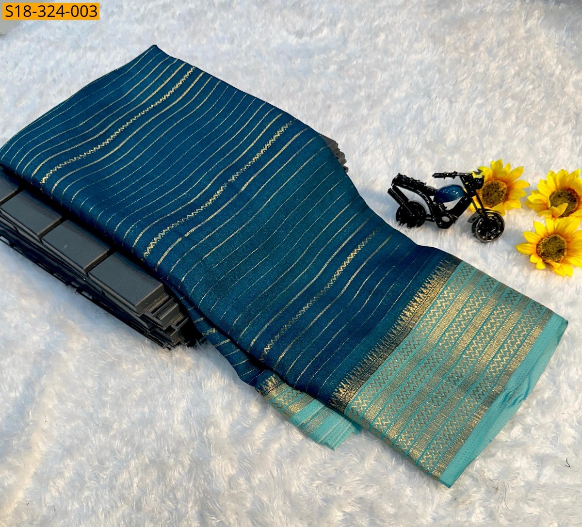 Peacock Blue Fancy mysore silk saree