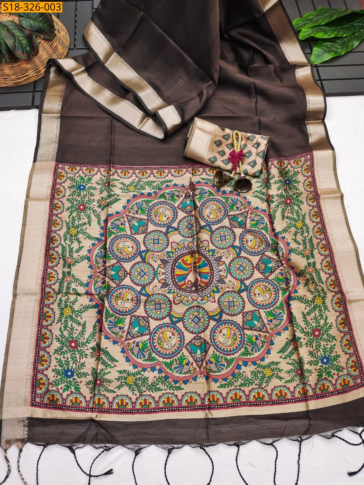 Brown Fancy raw silk saree