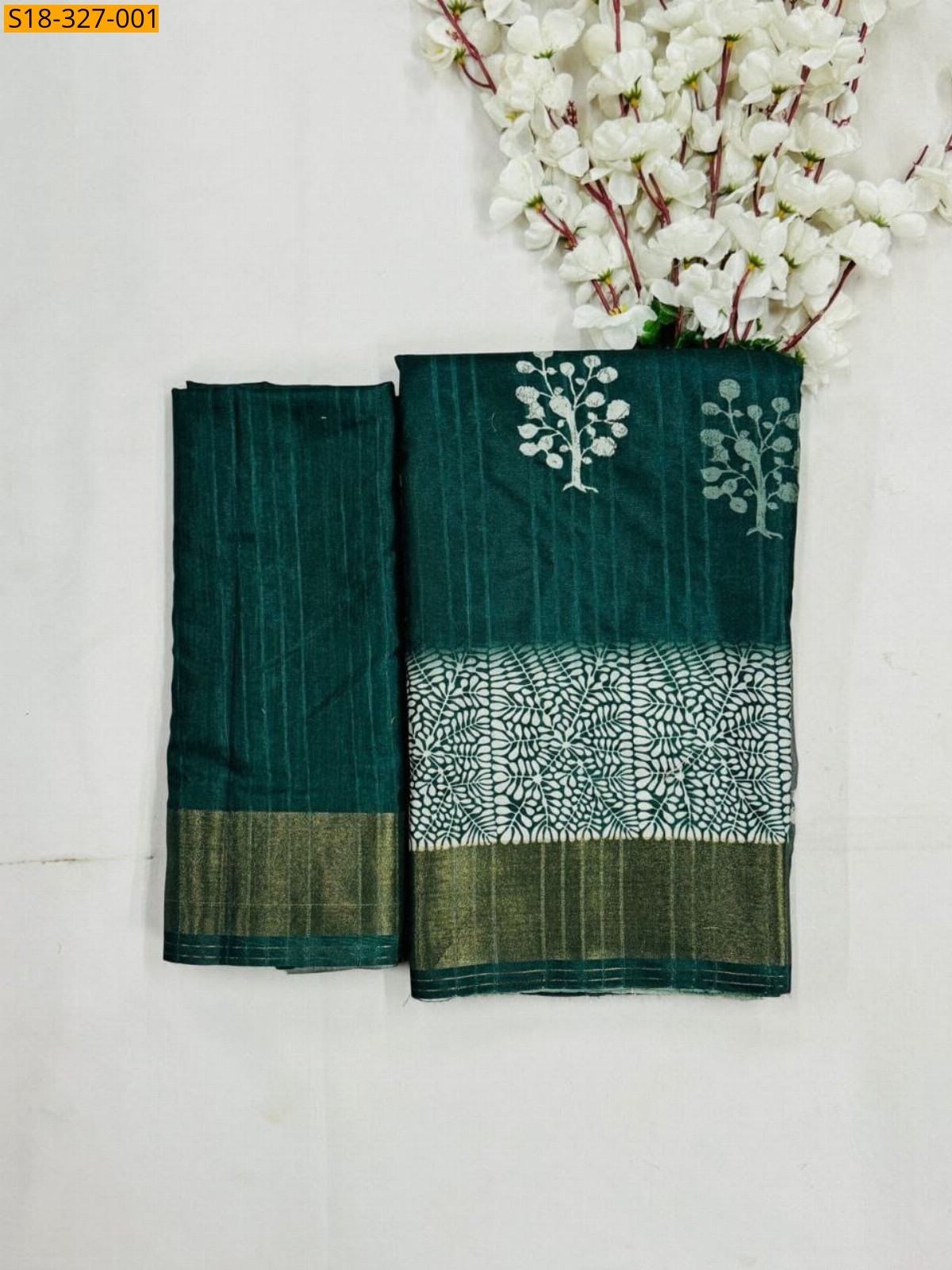Dark Green Fancy geometric printed silk saree