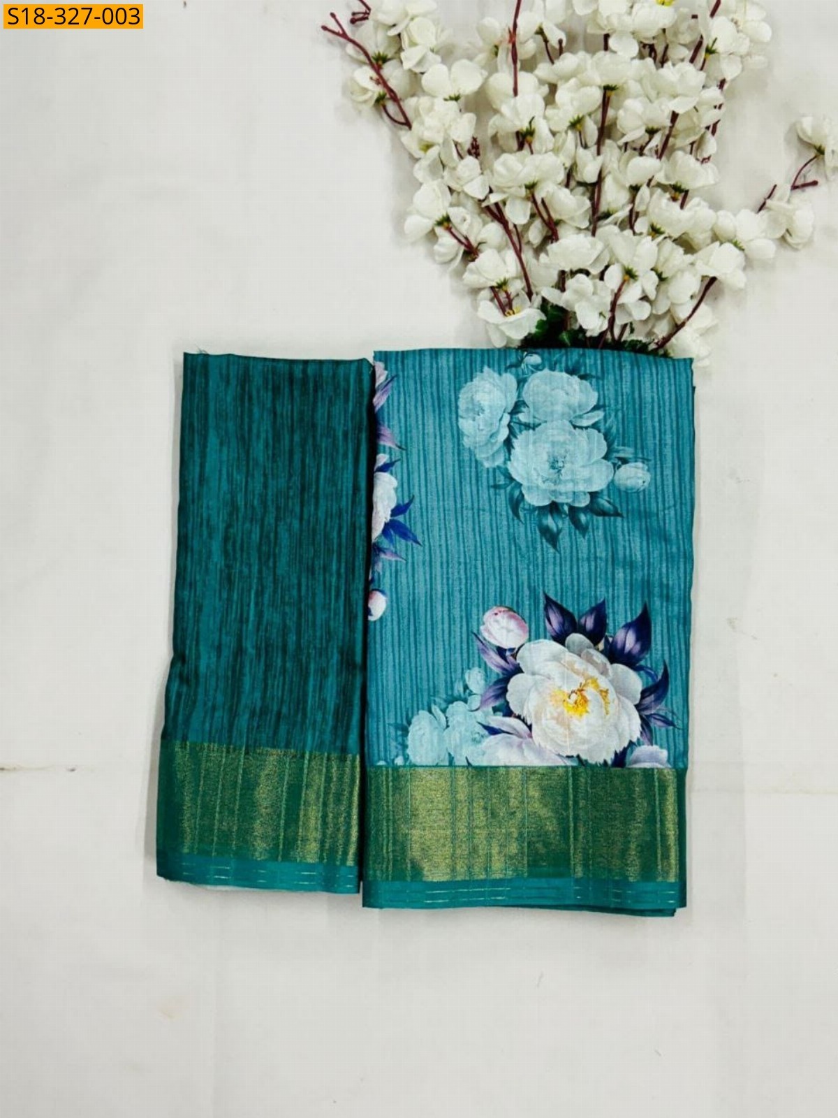 Blue Fancy geometric printed silk saree