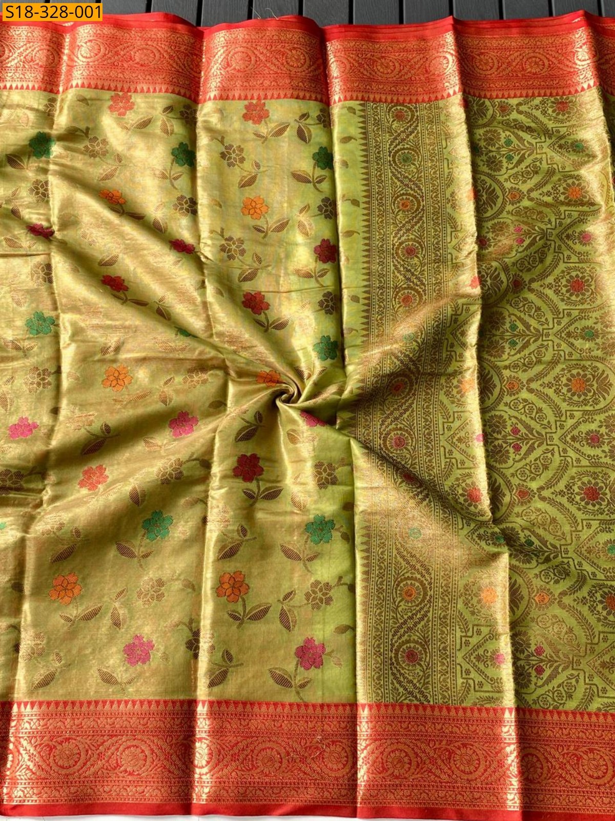 Green Fancy Organza tissue Silk saree