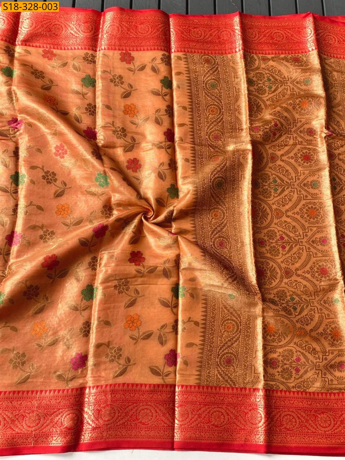 Peach Fancy Organza tissue Silk saree