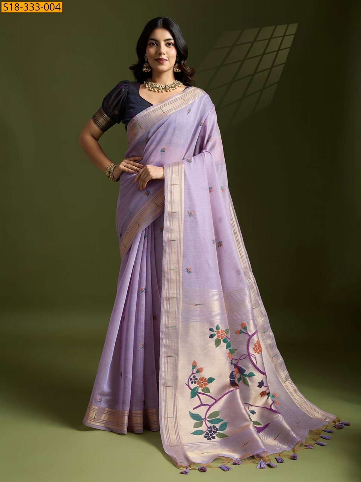 Lavender Soft muga cotton paithani saree