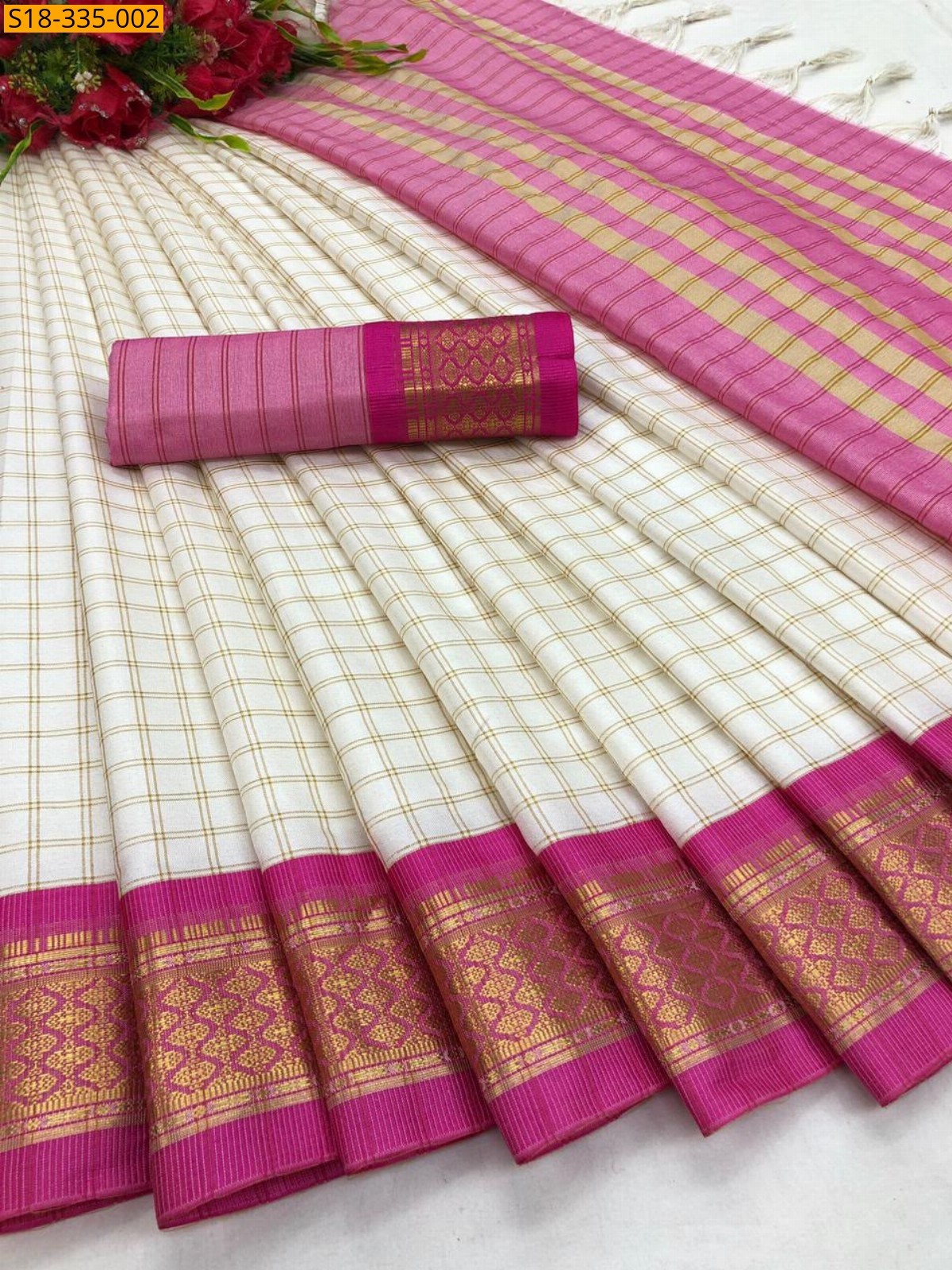 Half White Fancy Cotton Silk Saree