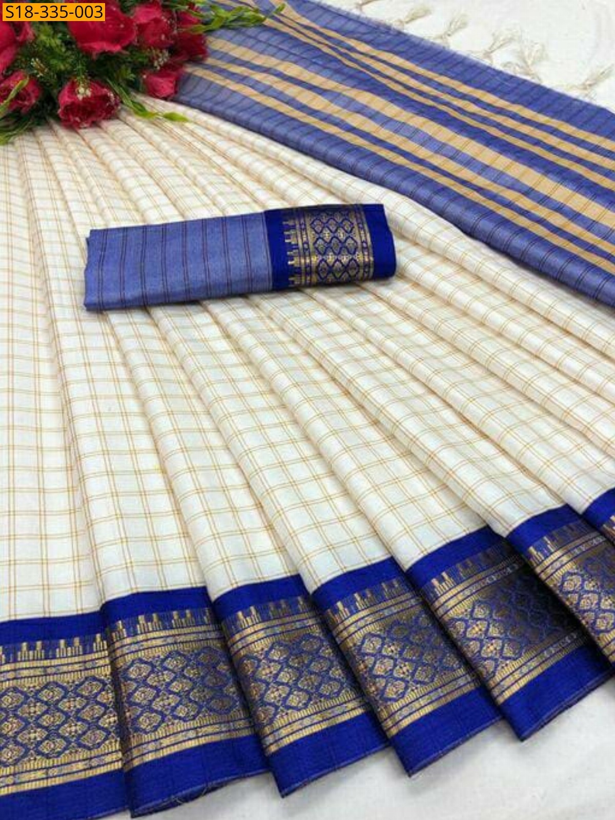 Half White Fancy Cotton Silk Saree
