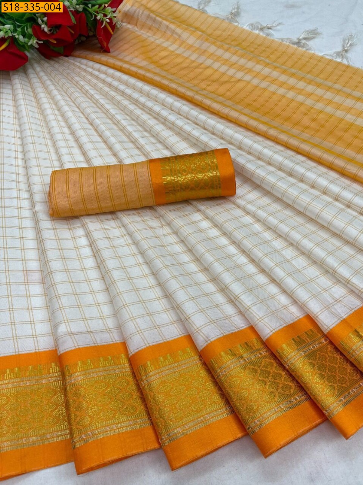 Half White Fancy Cotton Silk Saree