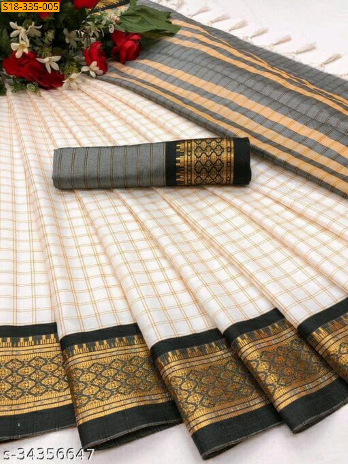 Half White Fancy Cotton Silk Saree