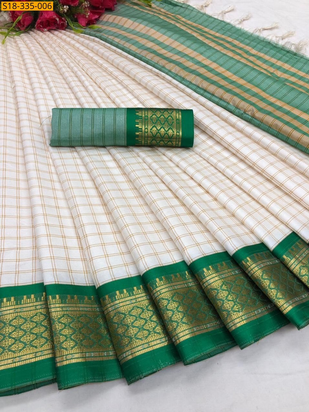 Half White Fancy Cotton Silk Saree