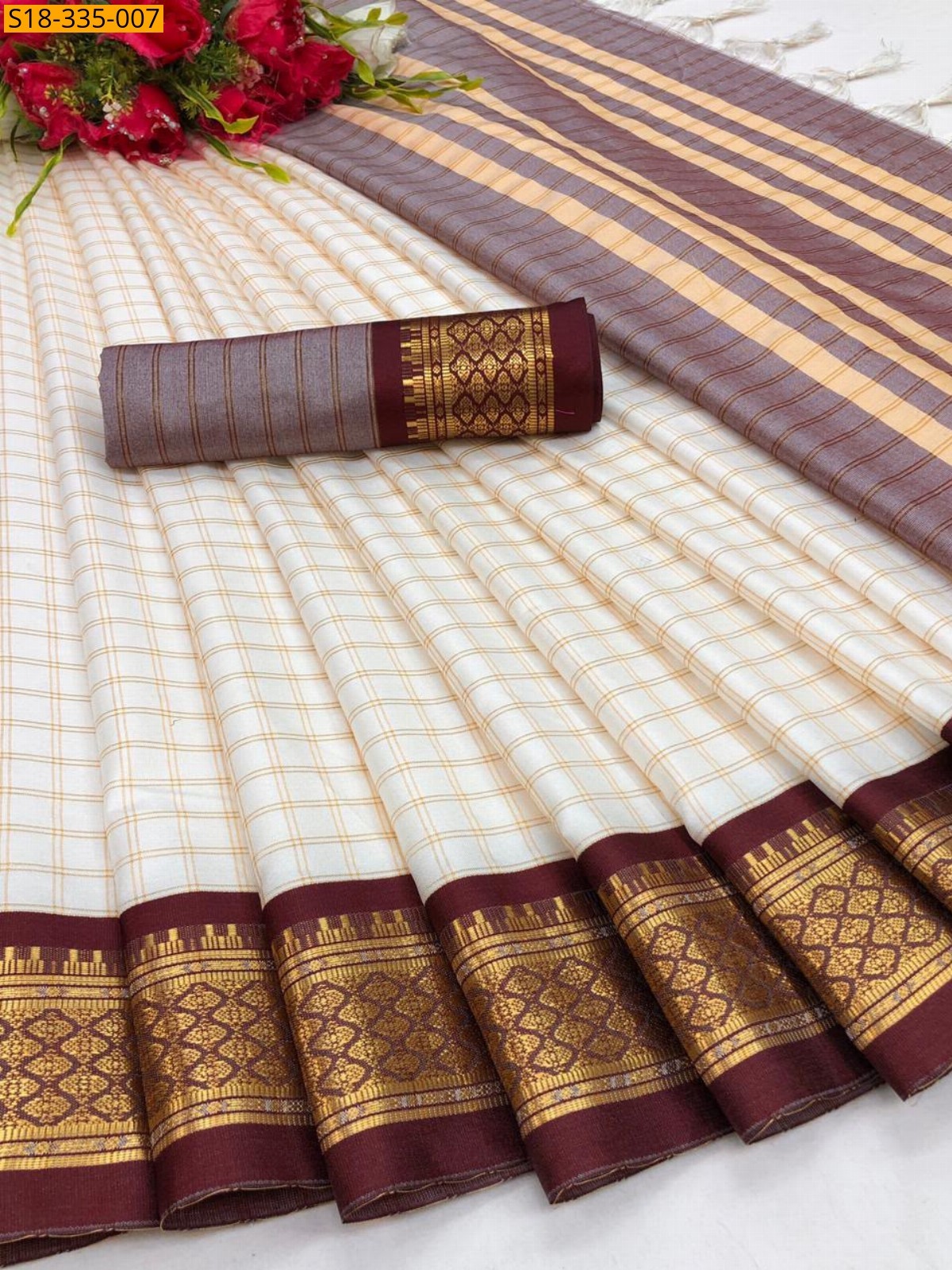 Half White Fancy Cotton Silk Saree
