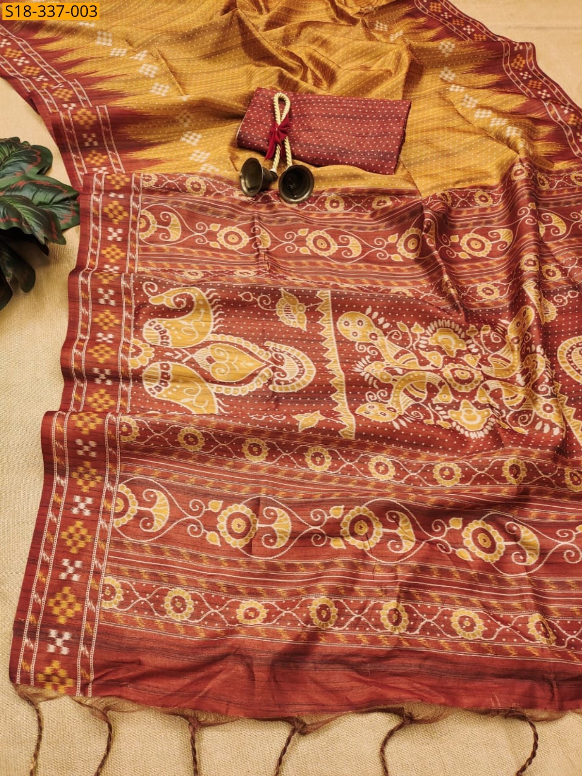 Yellow Fancy Tussar silk saree