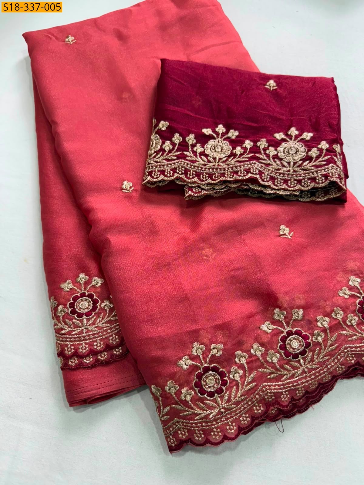 Pink Fancy Star Georgette Embroidery Saree