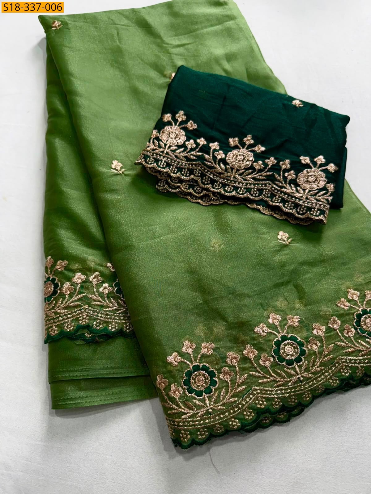 Green Fancy Star Georgette Embroidery Saree