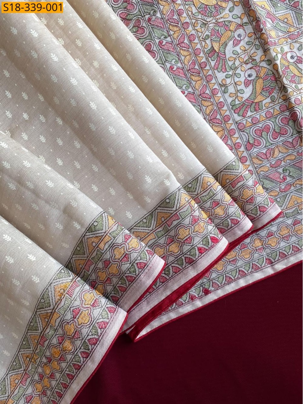 Tussar silk madhubani embroidery sarees
