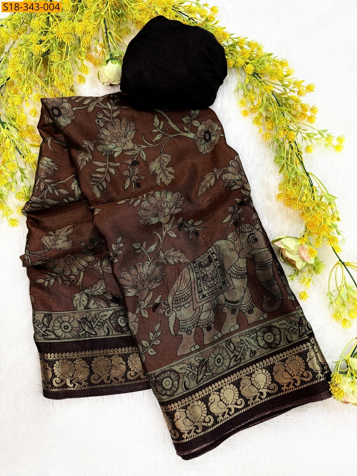 Brown Fancy Soft Bleck Dola Silk Saree