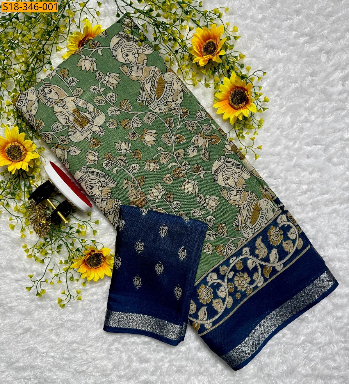 Green Mulmul Cotton saree