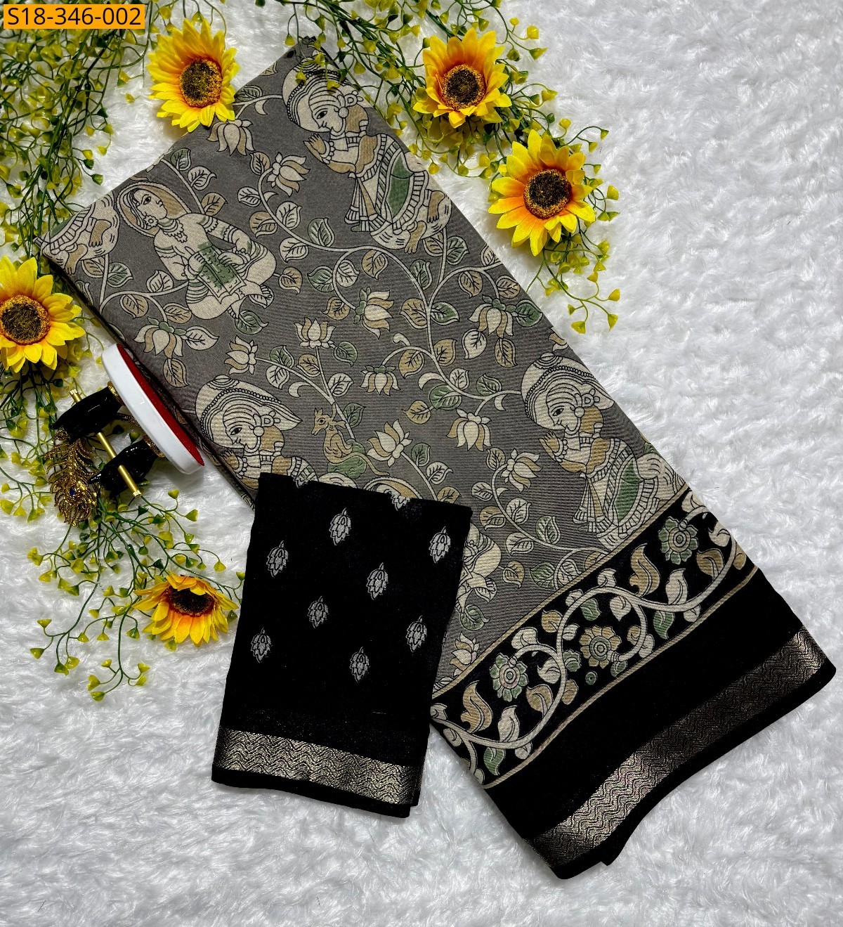 Gray Mulmul Cotton saree