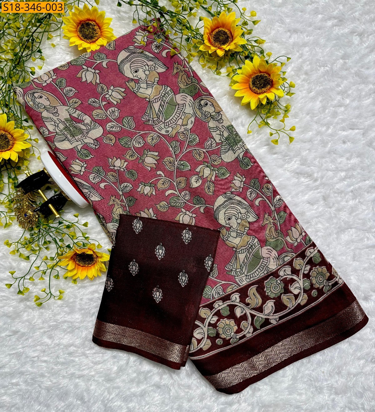 Peach Mulmul Cotton saree
