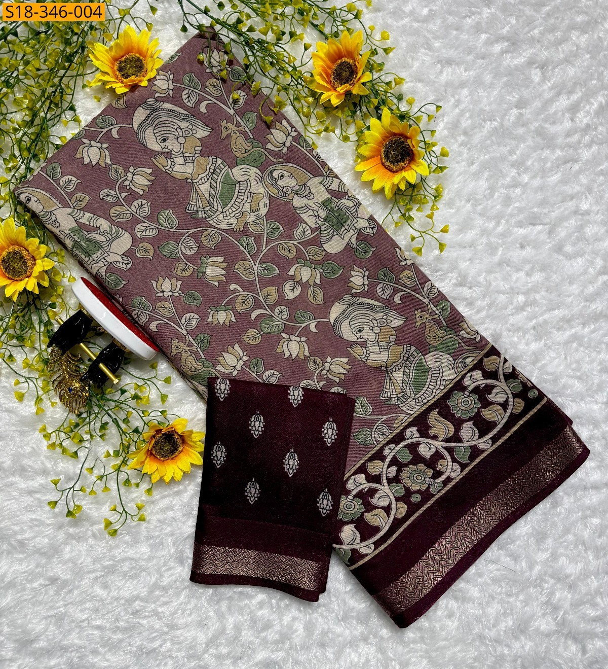 Onion pink Mulmul Cotton saree