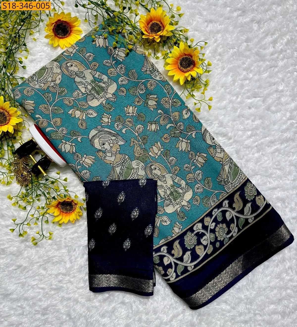 Blue Mulmul Cotton saree