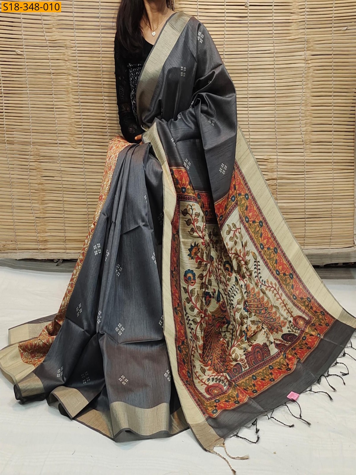 Grey Fancy Soft Desi Raw Silk Saree