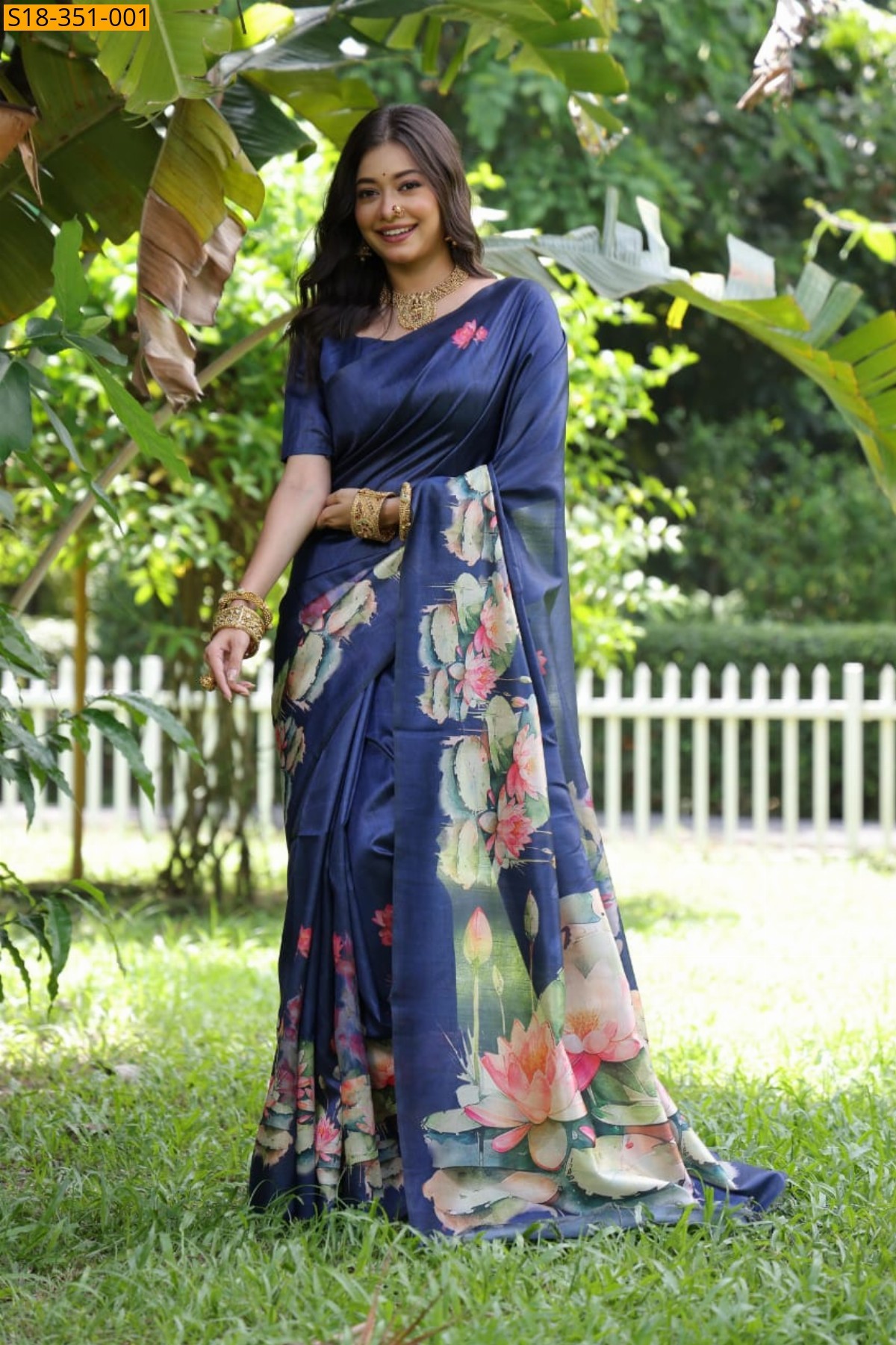 Fancy Tussar Silk saree - Navy blue