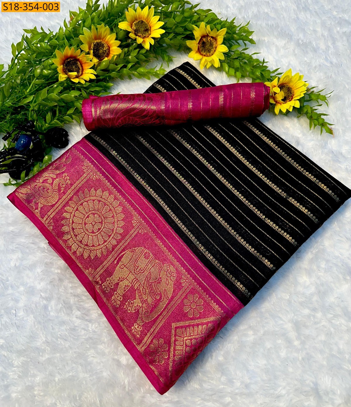 Black Fancy Dola Silk Saree