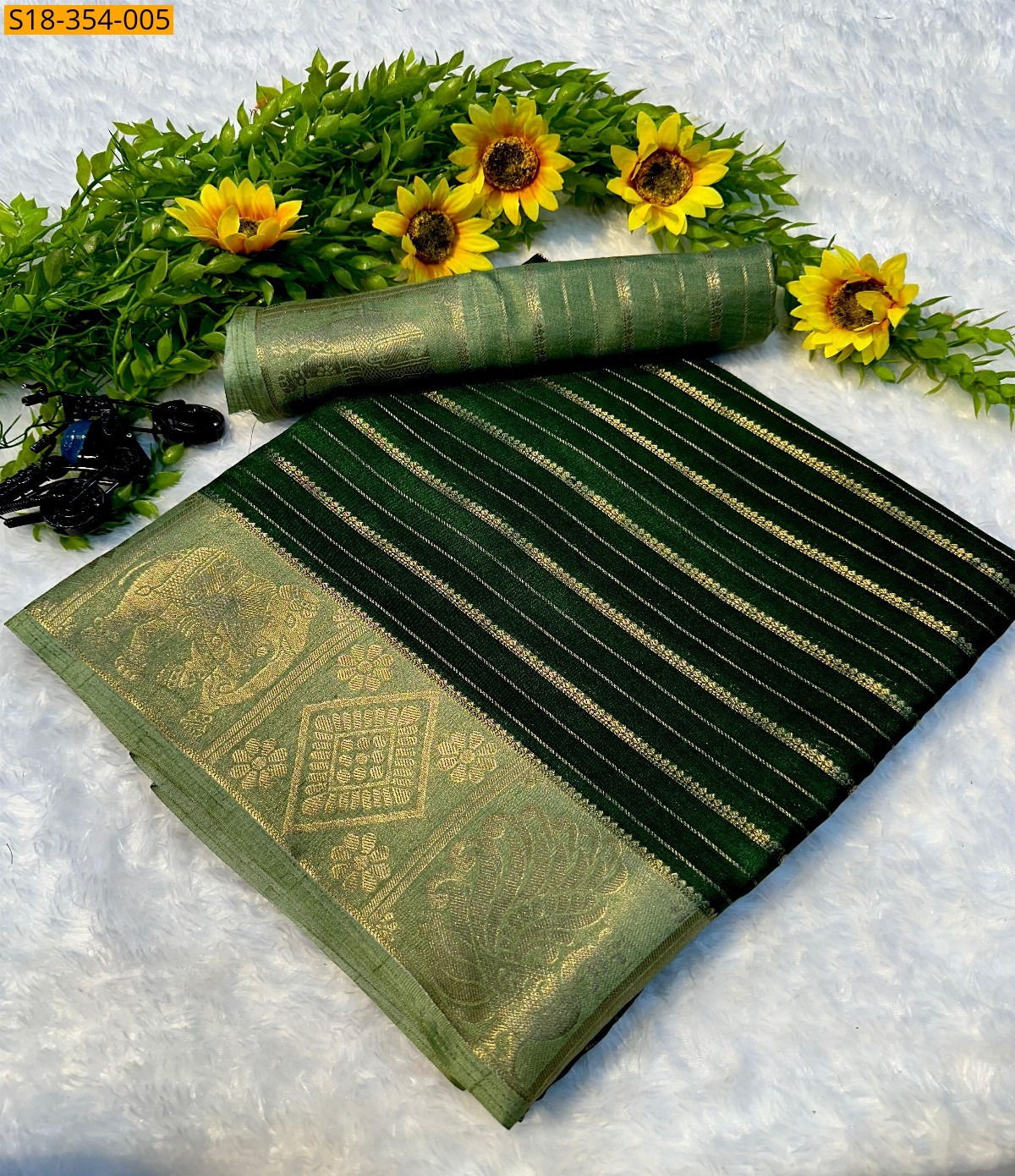 Green Fancy Dola Silk Saree