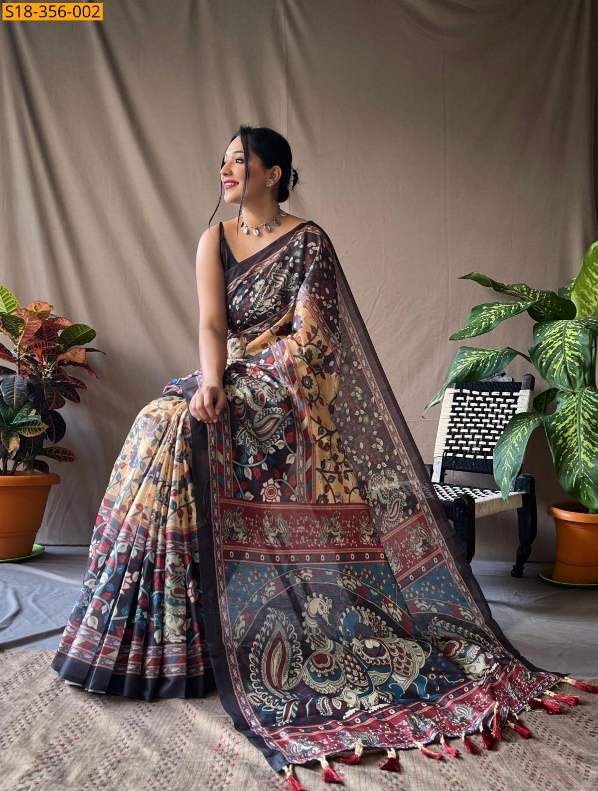 Sandal Fancy cotton kalamkari sarees