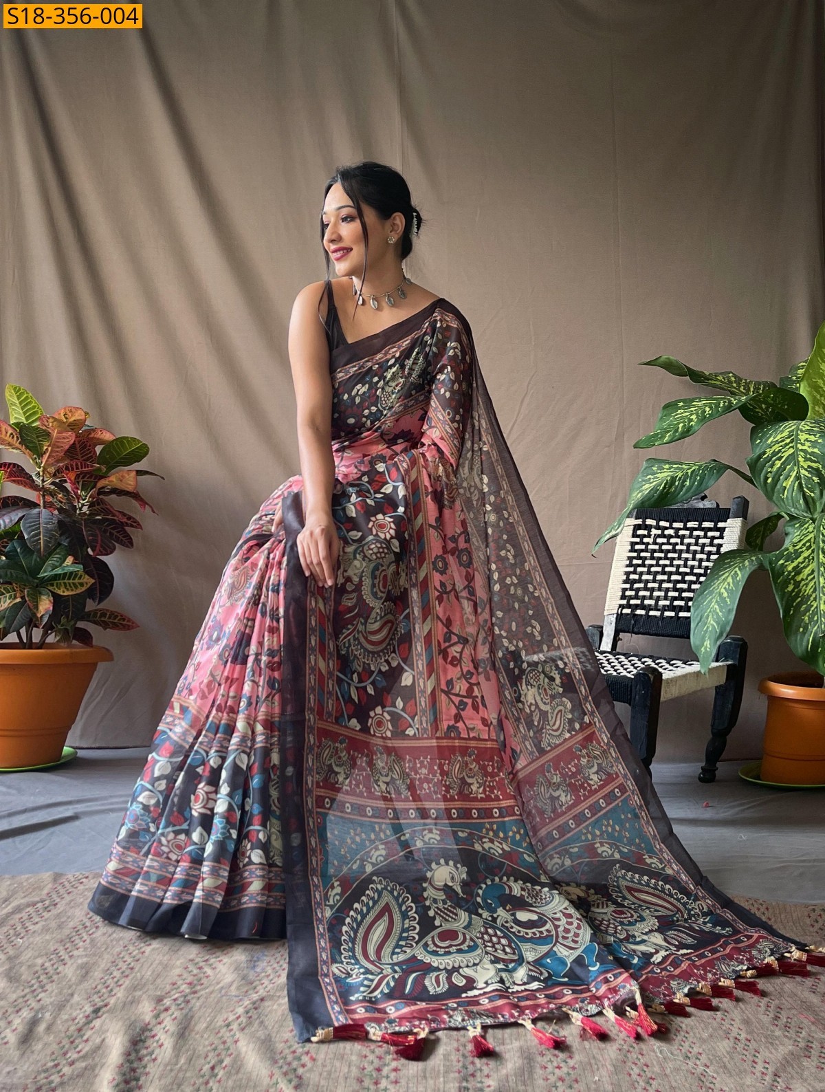 Peach Fancy cotton kalamkari sarees