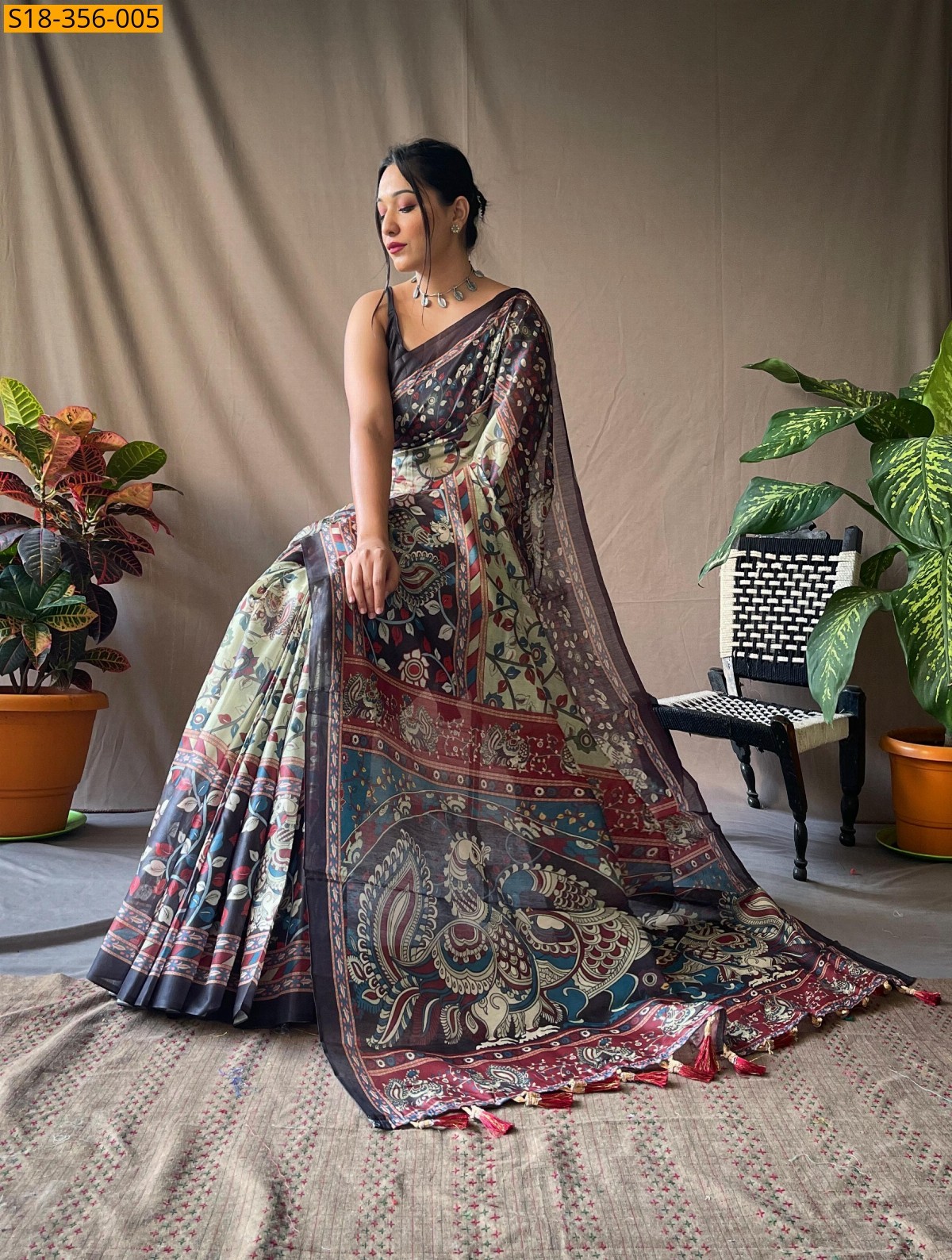 Pista green Fancy cotton kalamkari sarees